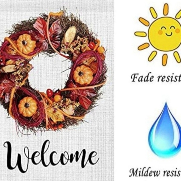 NEW Rustic Look Fall/Autumn Large Outdoor "Welcome" Flag w/wreath design - Picture 6 of 11